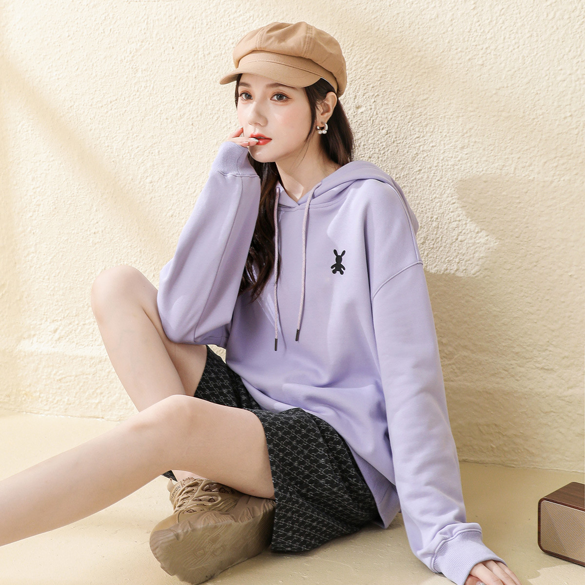 卫衣女春款时尚抽绳印花打底衫宽松百搭长袖上衣女--唯品会-惠生活