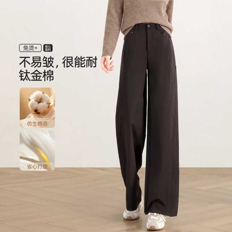 嬉皮少女 【亲肤舒适】钛金棉阔腿拖地裤女26秋冬款加绒直筒休闲裤小个子