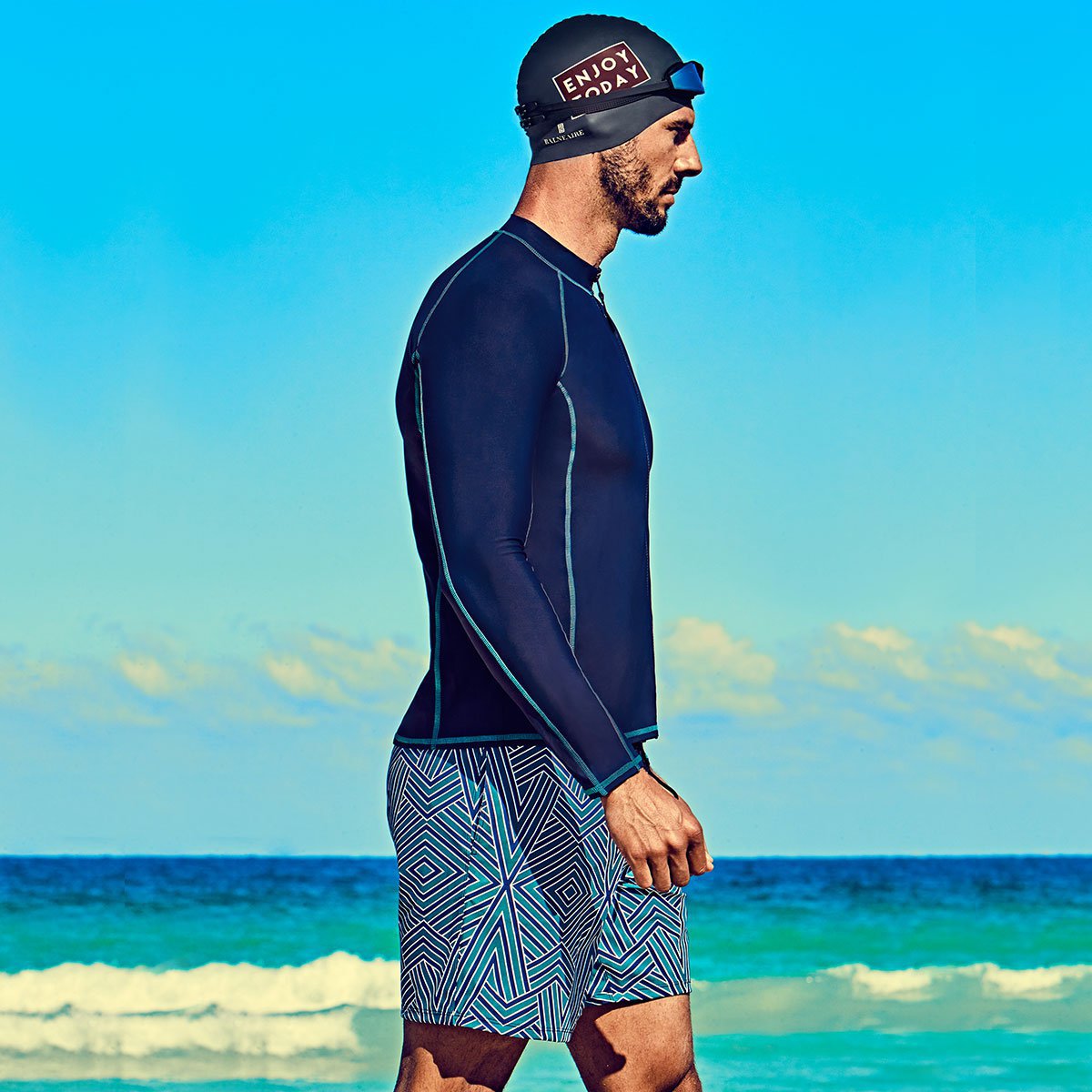 高弹透气长袖防晒 男款泳装 上衣游泳度假