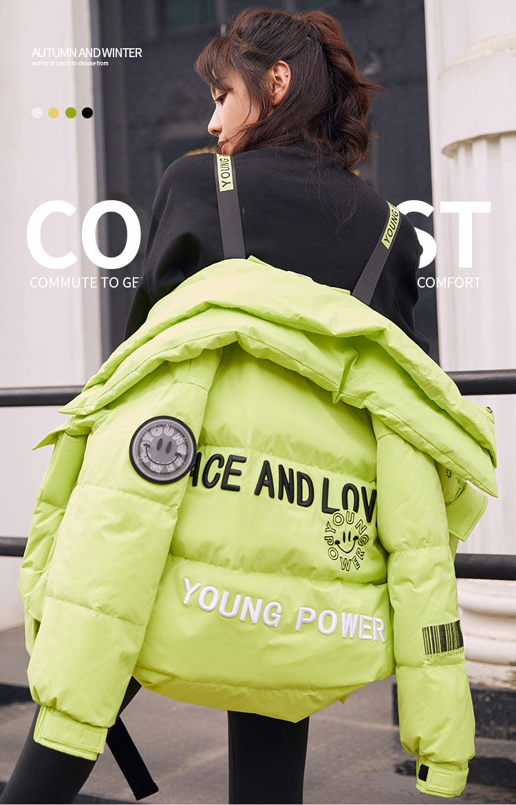 女装短款立领袖标实用大口袋羽绒服