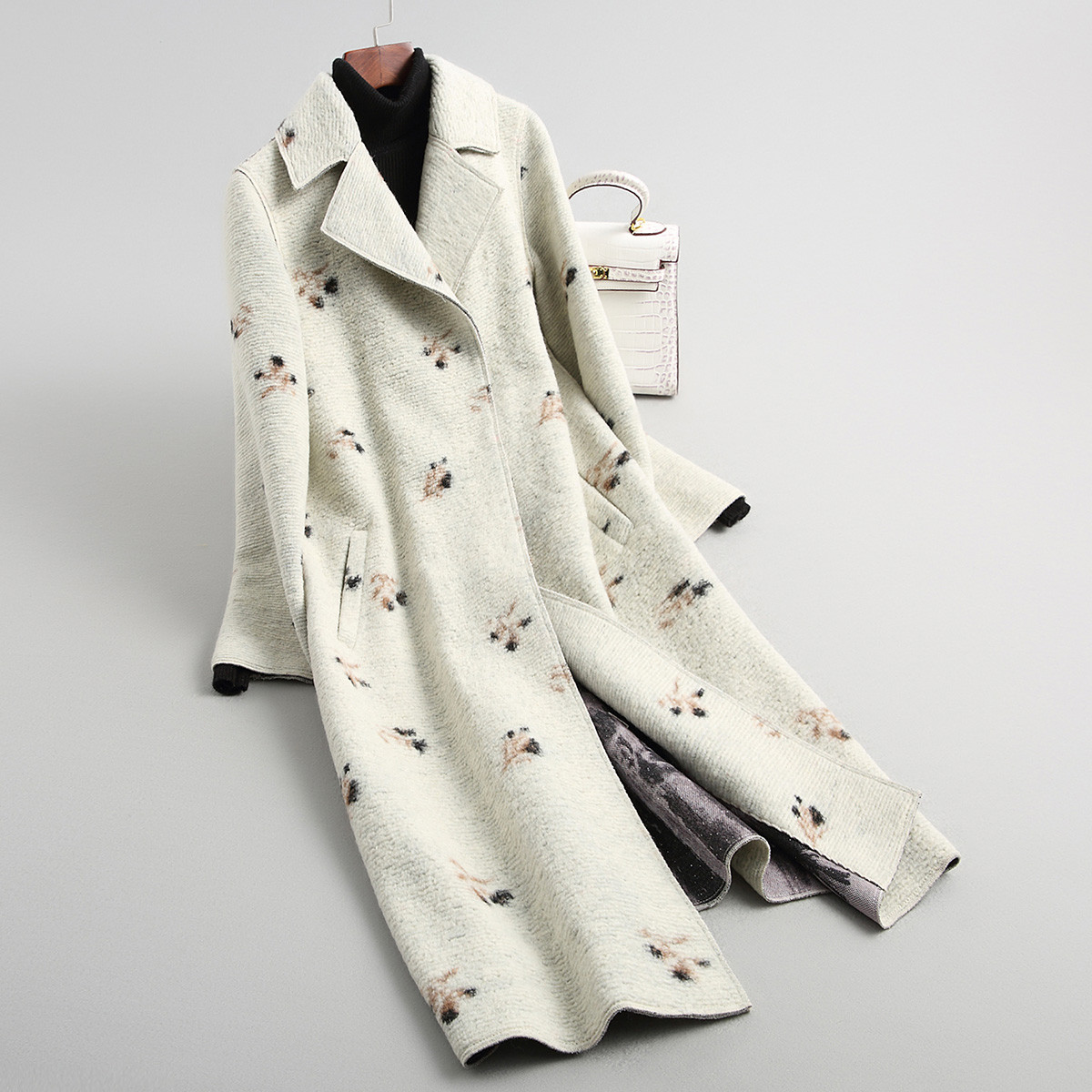 绵羊毛大衣女长款3d印染女式外套