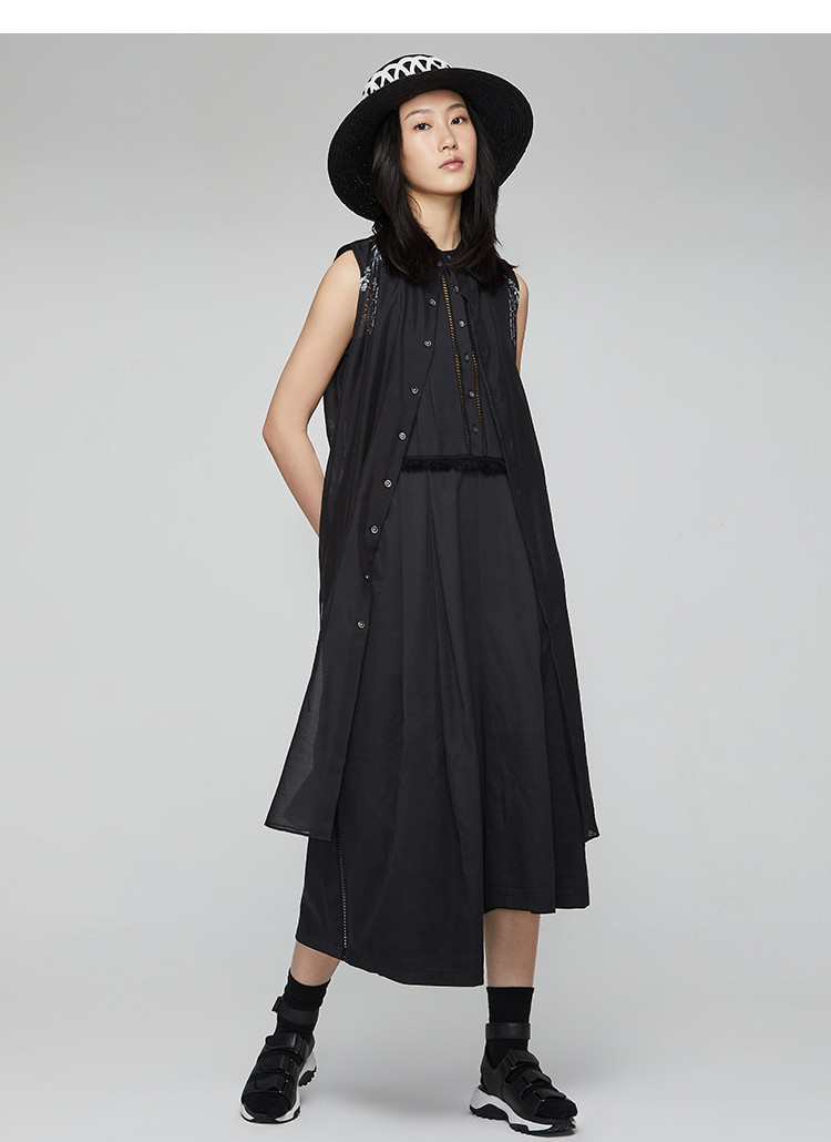 initial圆领不对称下摆无袖收腰连衣裙女