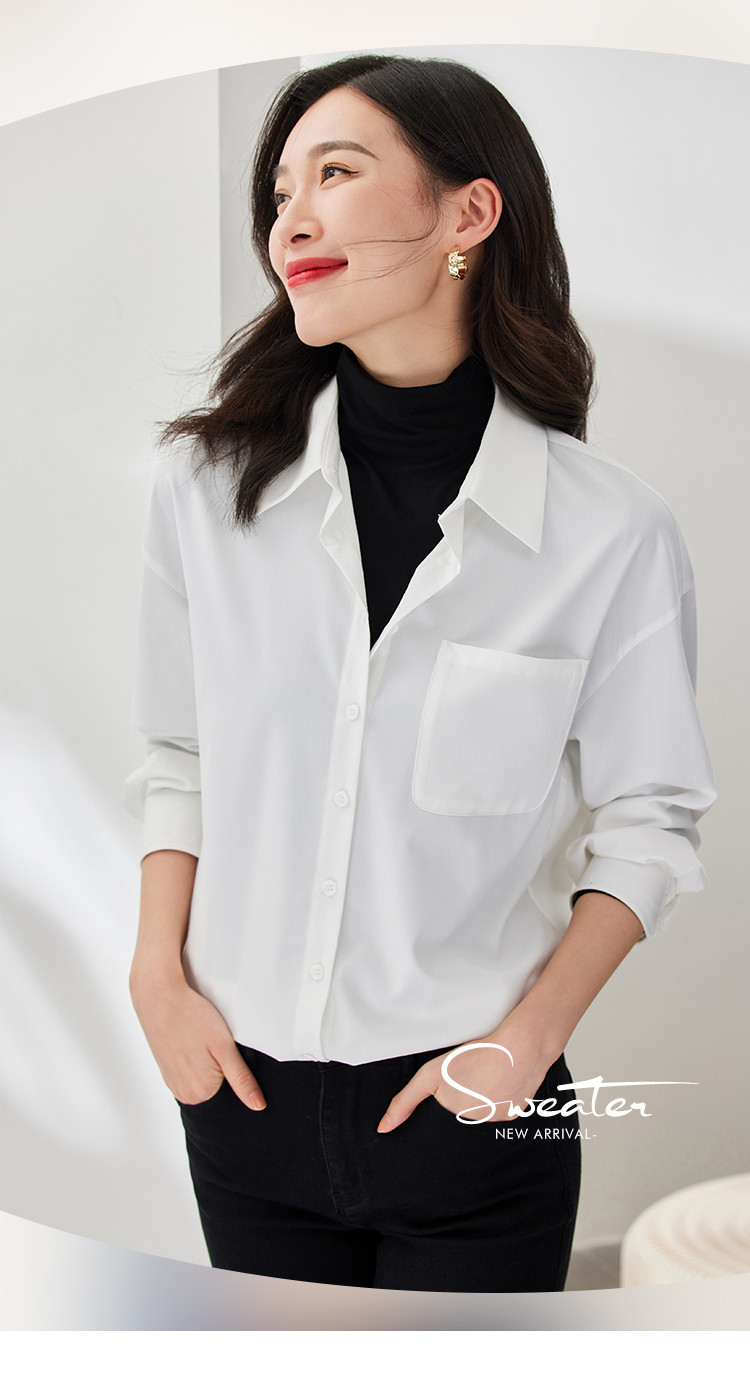 【叠穿必入】秋冬舒适天丝棉通勤打底衫白色长袖衬衣衬衫女上衣