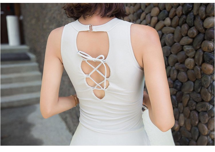 dk舒适连体裙泳衣女性感露背小胸聚拢保守遮肚显瘦温泉泳装夏