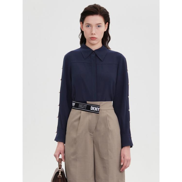 DKNY 【珍珠扣装饰】唐可娜儿气质简约法式弹力女式衬衫