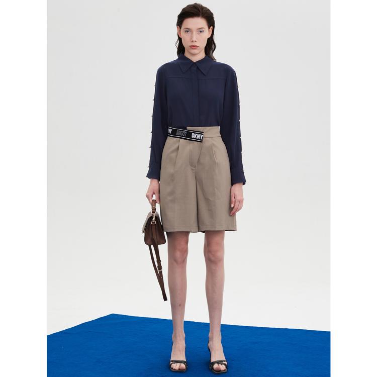 DKNY 【珍珠扣装饰】唐可娜儿气质简约法式弹力女式衬衫