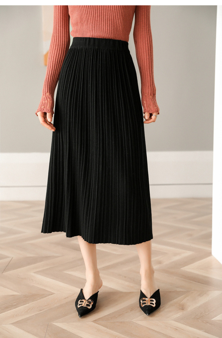 弹力半身裙秋冬气质针织百褶风琴裙中长纯色a字裙女士时尚半截裙