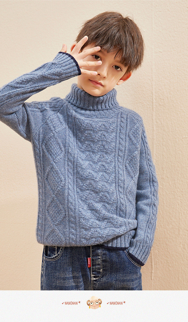 儿童羊绒衫高领插肩袖冬季男童针织衫麻花女童厚毛衣中大童