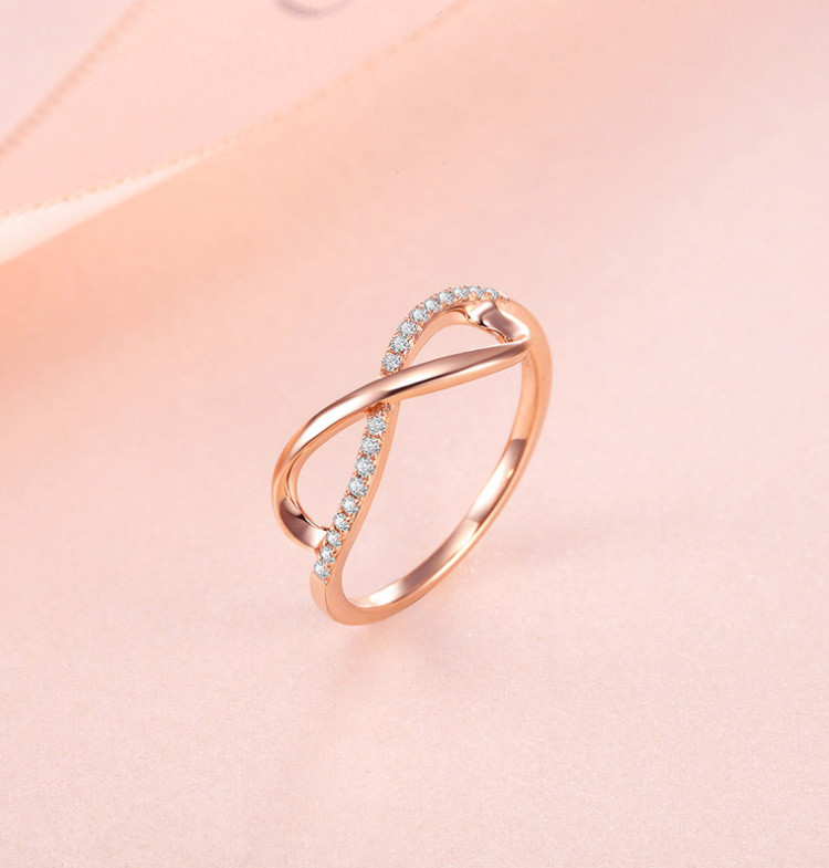 钻石戒指18k彩金女玫瑰金钻石碎钻红宝石v型小排钻排戒