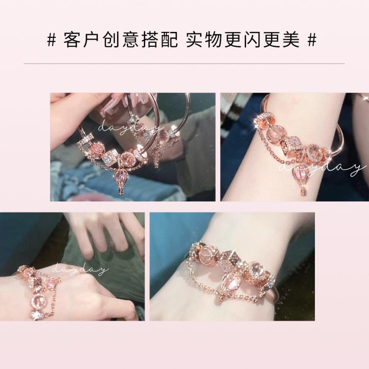 PANDORA 银质开口手镯潘多拉流行标志固定珠轻奢感手串