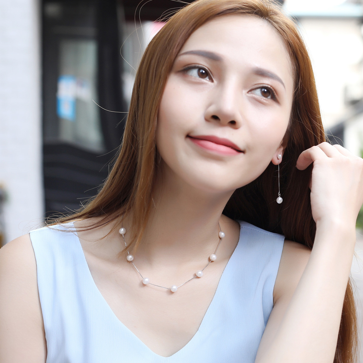 黛米 春季美搭 满天星淡水珍珠项链7-8mm圆珠