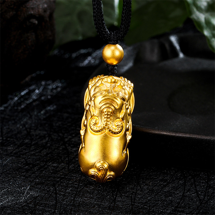 狮子黄金吊坠石狮像999足金挂坠招财进宝铜钱金坠子配送黑绳