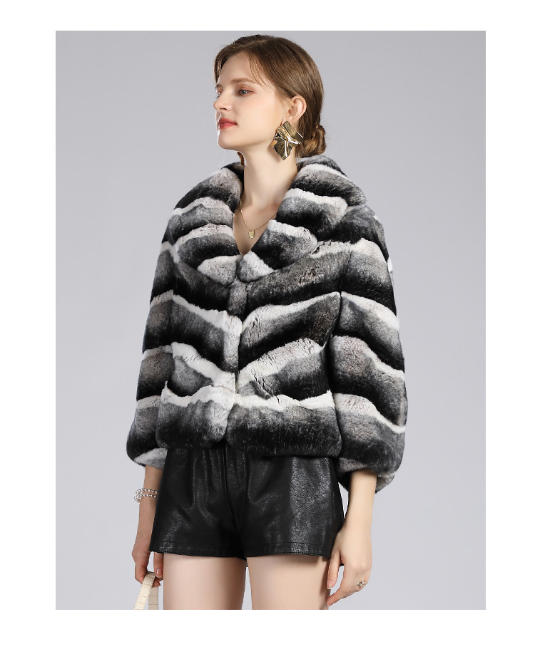 秋季新款时尚青紫蓝皮草外套女士短款显瘦栗鼠龙猫皮毛一体大衣