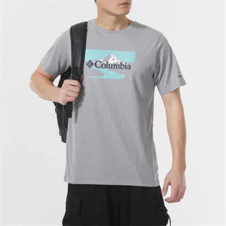 Columbia 日常男装上衣圆领短袖休闲舒适时尚潮流健身跑步运动t恤 In Gray