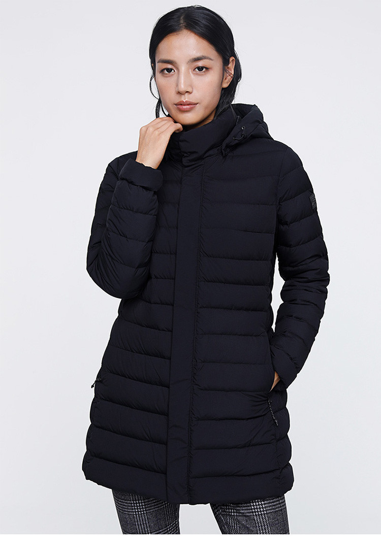 可隆羽绒服女子中长款鹅绒防钻绒加厚保暖修身连帽羽绒服