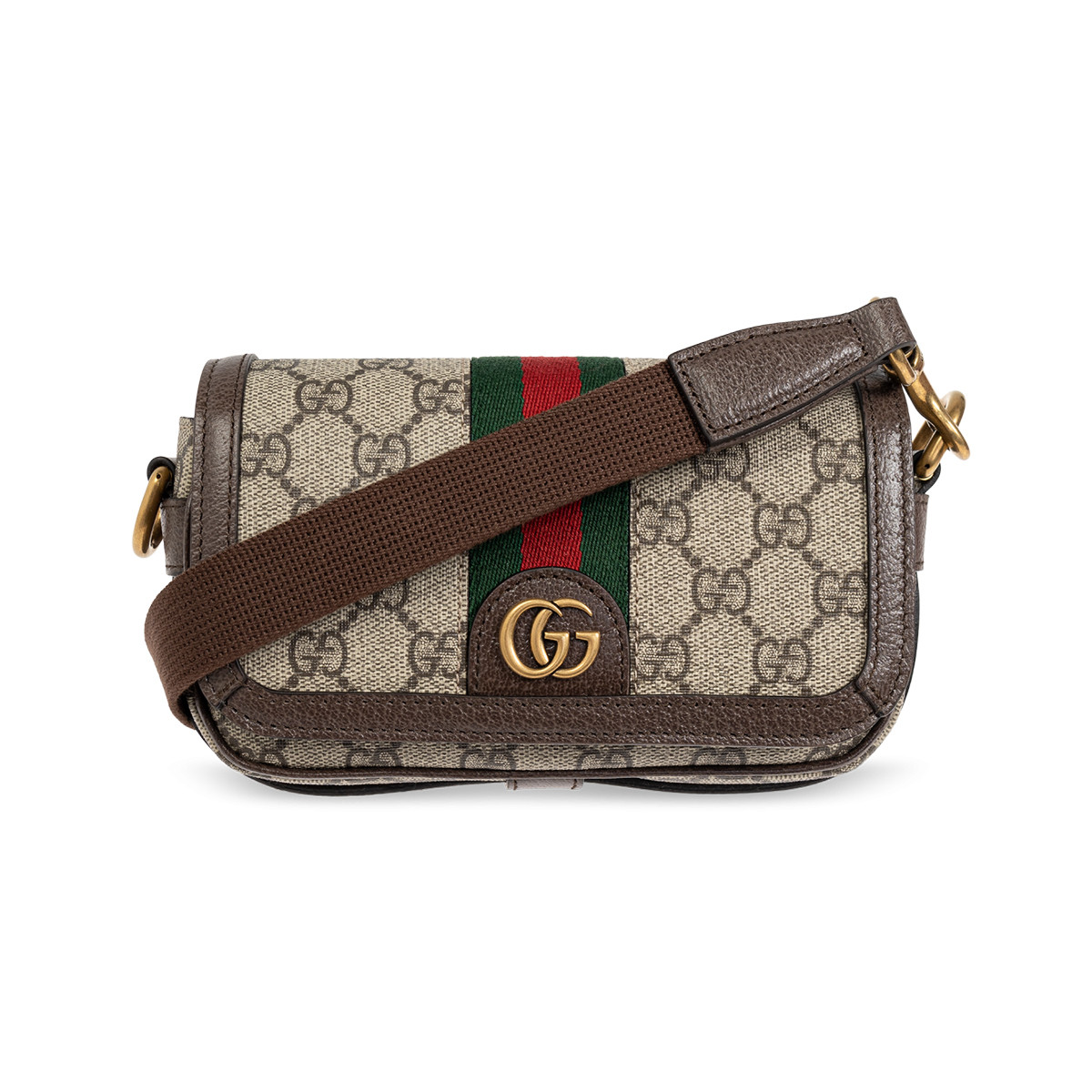 GUCCI 【经典复古双G】男女休闲磁吸扣红绿织带方形超迷你单肩斜挎包