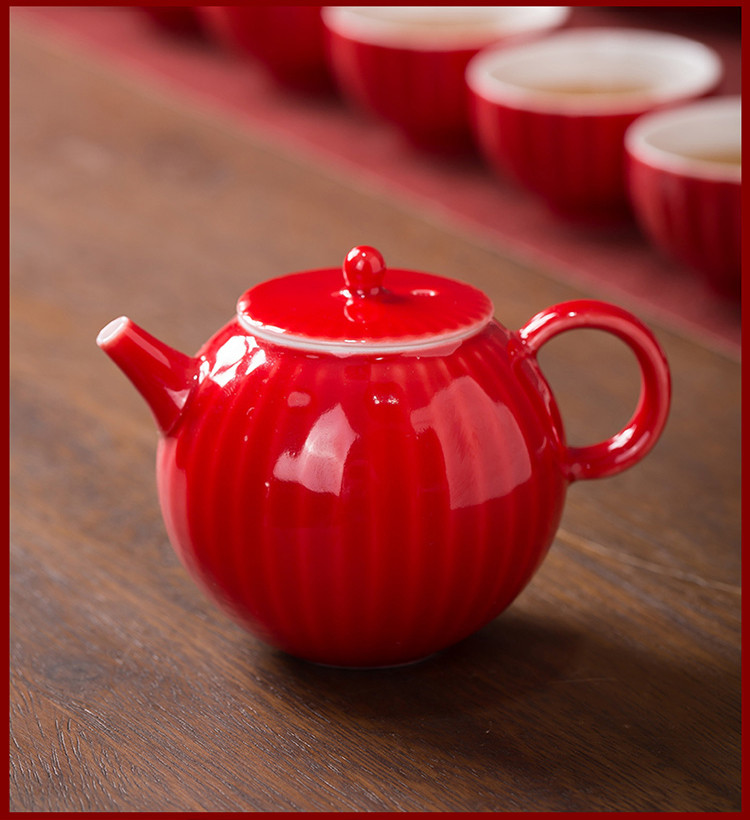 红色功夫茶具套装家用本命年送礼敬茶杯婚庆改口茶杯整套结婚礼物