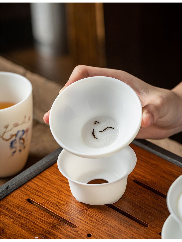 素烧羊脂玉全瓷一体茶滤泡茶神器滤茶器茶隔茶具配件陶瓷细孔茶漏