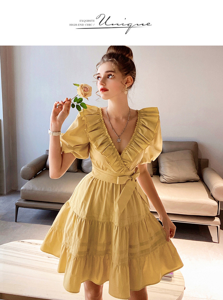荷叶边系蝴蝶结裙子连衣裙女夏季连衣裙女新款连衣裙夏季女气质