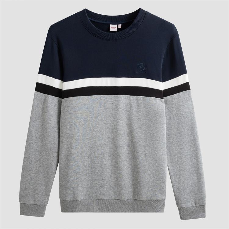 DANIEL HECHTER 【100%棉】法国丹尼爱特圆领卫衣套头条纹撞色男士长袖T恤