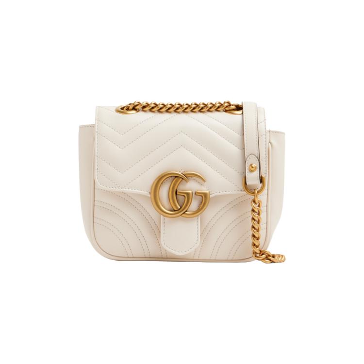 Gucci 【绗缝牛皮革】女士气质纯色双g马蒙系列迷你单肩包 In White