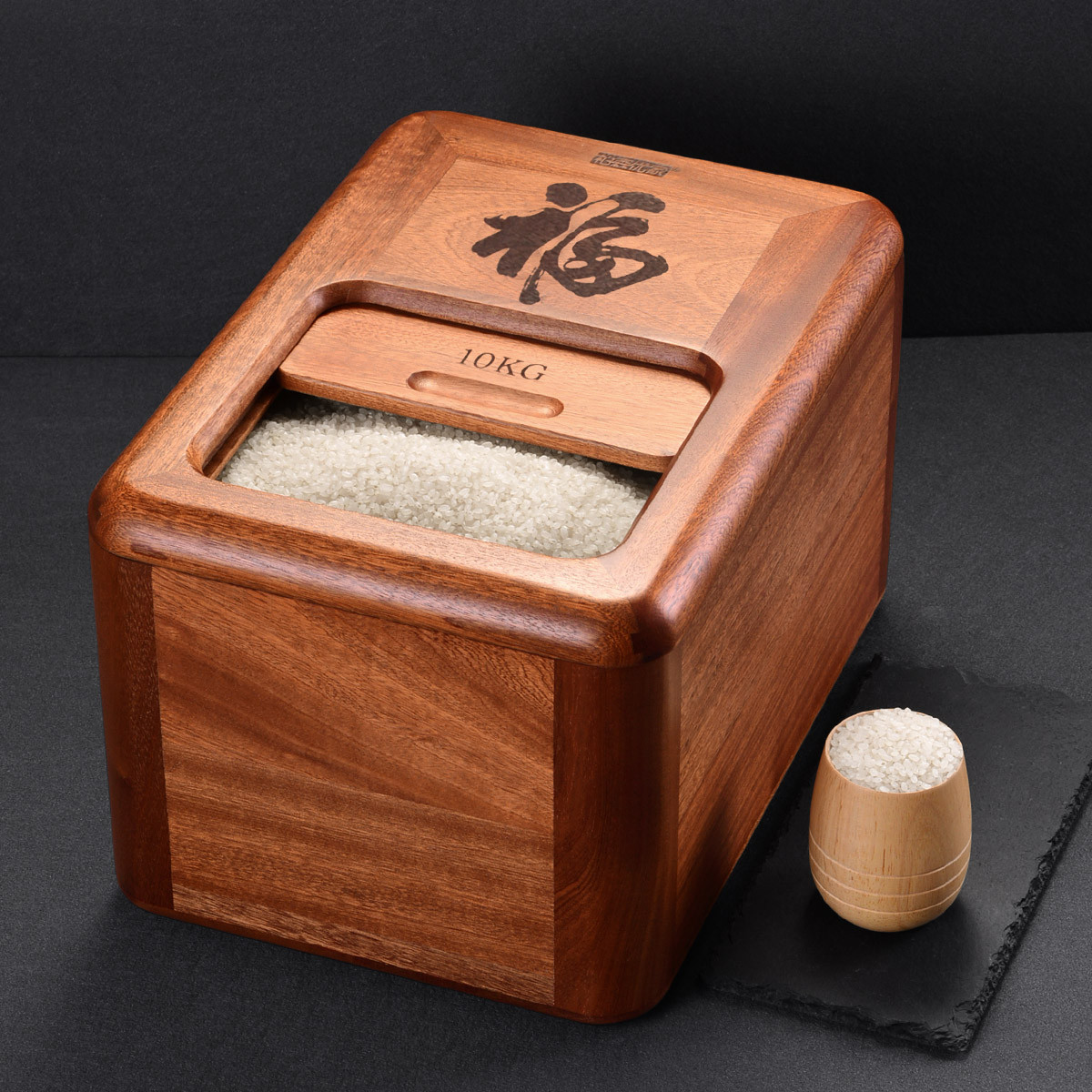 桃花心木实木米桶储米桶30斤木质密封防虫方形米箱家用10kg20斤装