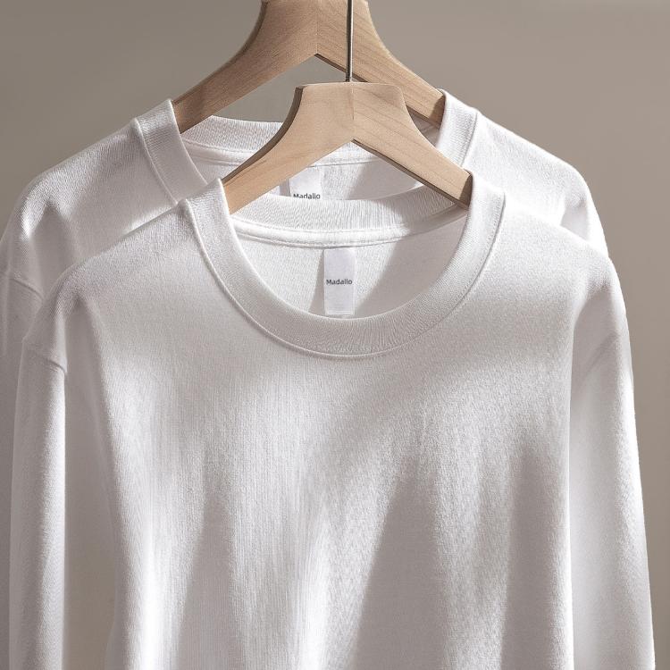莫代尔 【重磅纯棉】白色长袖t恤打底衫男女春秋季内搭加厚上衣不透