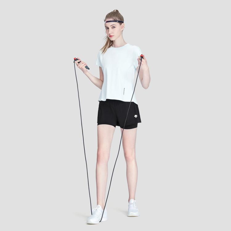 迪桑特女子运动训练二合一带内衬打底透气运动短裤