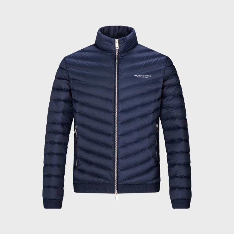 Armani Exchange Double-faced Padded Jacket With Zip In Blue