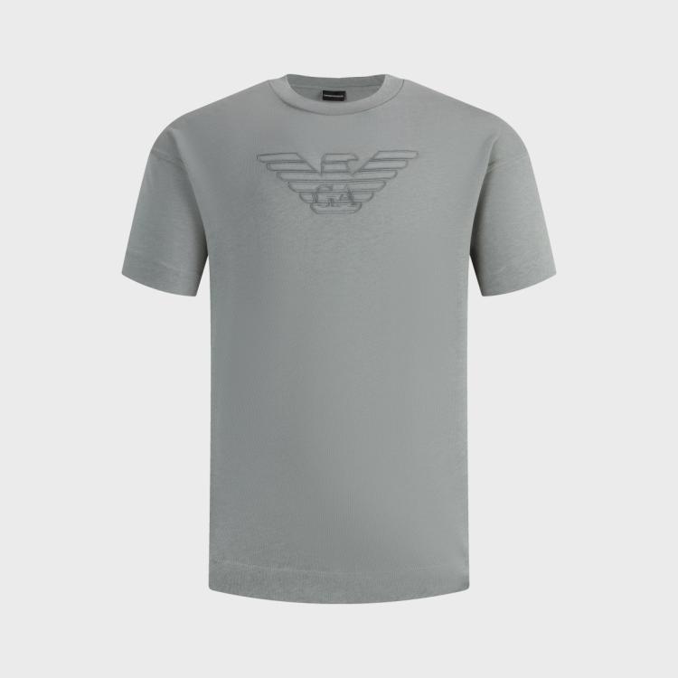 Emporio Armani 2024年春夏新品 阿玛尼男式时尚潮流圆领套头短袖t恤 In Gray