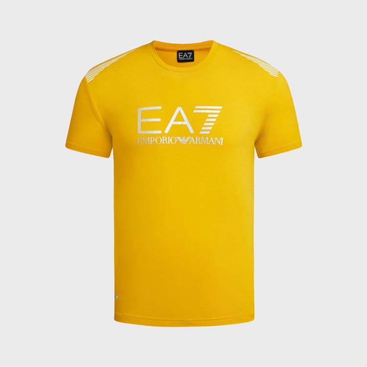 Ea7 2024年春夏新品 阿玛尼男式经典logo通勤圆领短袖t恤 In Yellow