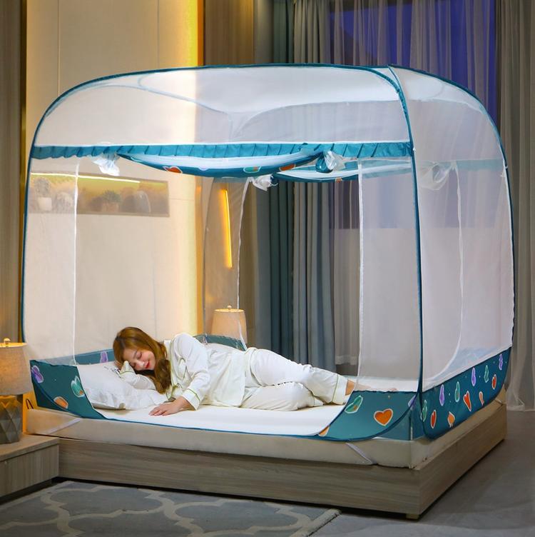 免安装大顶钢丝蒙古包蚊帐坐床式加密床上用品宝宝防摔家用