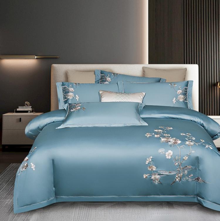 新中式100支长绒棉刺绣四件套纯棉床单被套全棉床上用品套件