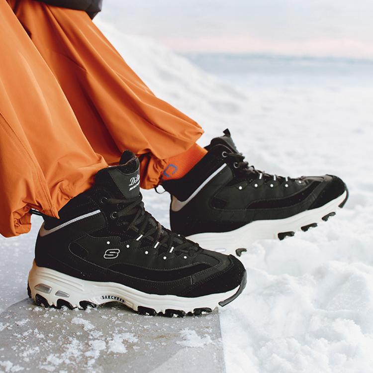 斯凯奇 【D'LITES加绒保暖】女鞋女靴高帮鞋老爹鞋运动工装靴冬