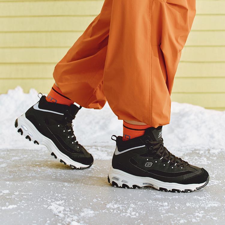 斯凯奇 【D'LITES加绒保暖】女鞋女靴高帮鞋老爹鞋运动工装靴冬