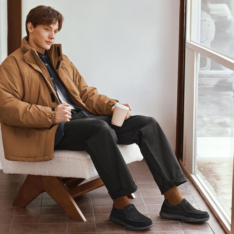 斯凯奇 【御寒保暖】男鞋户外加绒保暖一脚蹬男士休闲鞋轻便爸爸鞋冬季