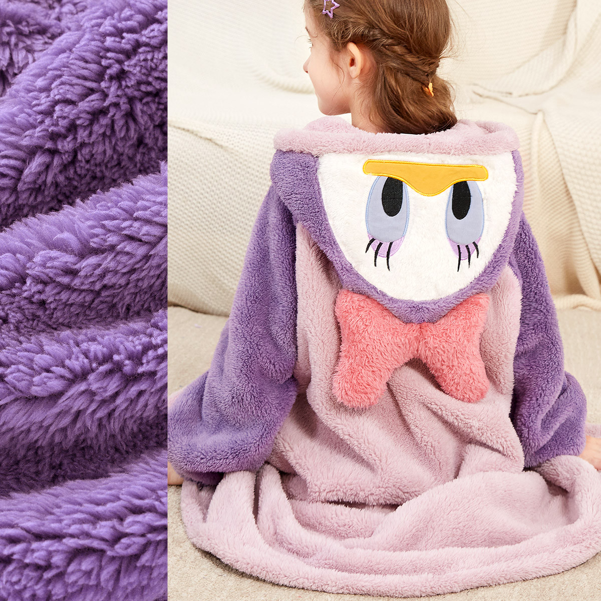 儿童睡袍秋冬女童男童睡衣珊瑚绒家居服法兰绒黛丝加厚中大童浴袍