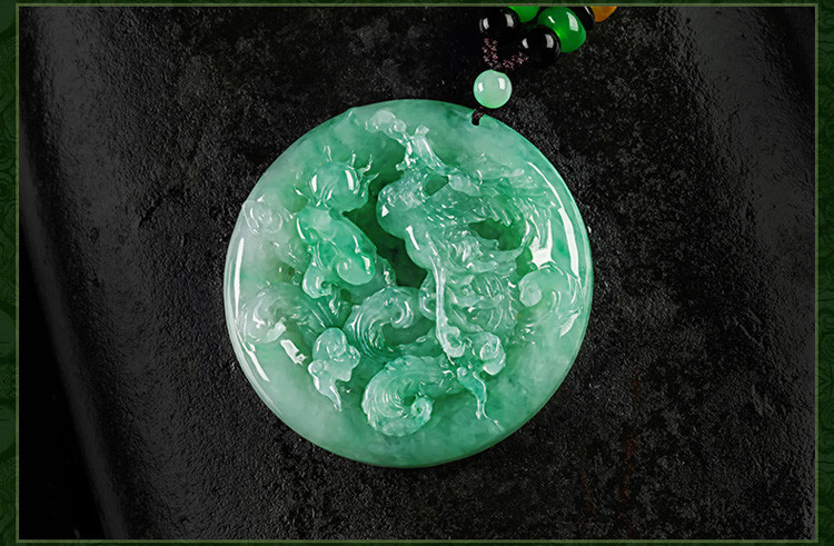 缅甸翡翠凤凰吊坠男女款满绿圆牌玉佩天然玉石挂件a货证书