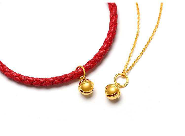黄金小铃铛吊坠本命年红绳手链3d硬金纯金项链女