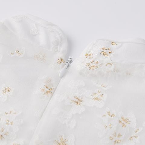 迪士尼 女童夏季中国风汉服裙中大童透气碎花连衣裙儿童泡泡袖收腰礼服裙 图片 12