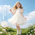 迪士尼 女童夏季中国风汉服裙中大童透气碎花连衣裙儿童泡泡袖收腰礼服裙 图片 2