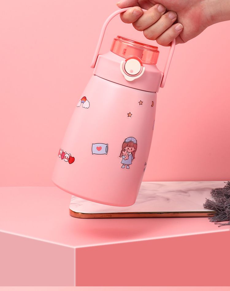 网红大肚保温杯女可爱高颜值吸管杯子大容量学生户外便携儿童水壶