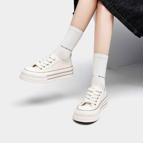 德尔惠 【厚底增高板鞋】春季女鞋经典复古时尚百搭休闲鞋校园学生帆布鞋 图片 7