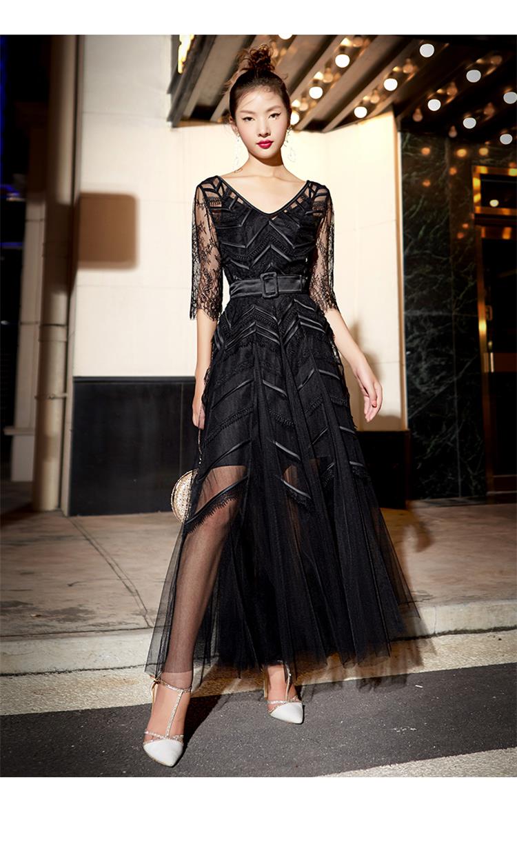 黑色晚礼服裙女2021新款高端宴会高级质感长款重工年会主持人