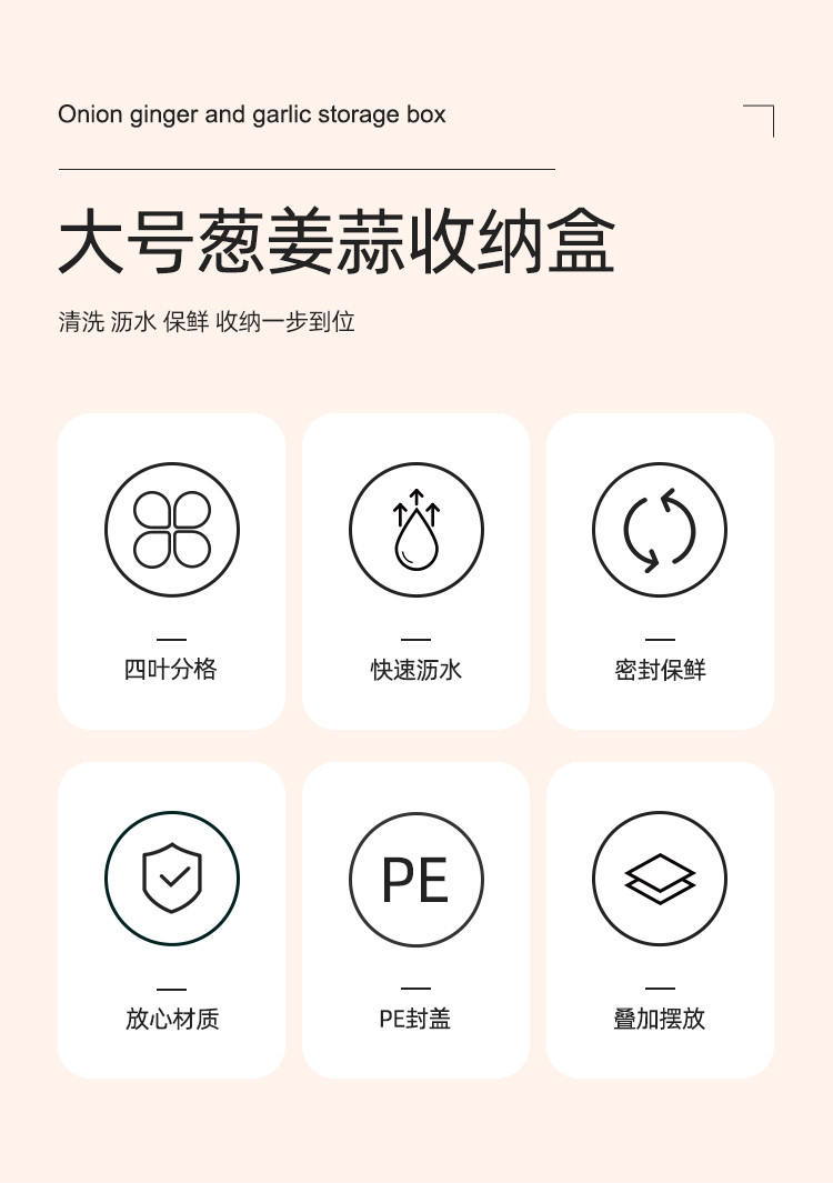 四格分隔蔥薑蒜收納盒冰箱廚房神器食物瀝水籃保鮮盒食品級備菜盤