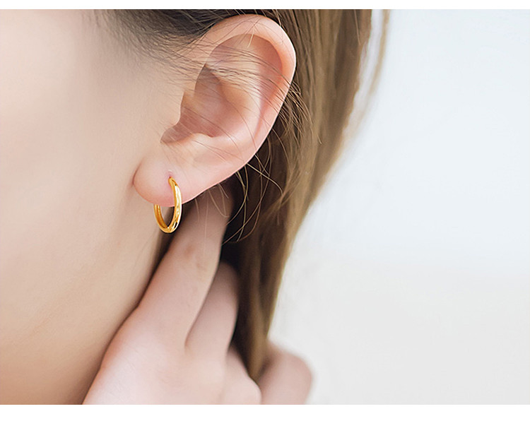 黄金耳钉足金时尚女款光面素圈耳扣耳环女气质高级感/一对