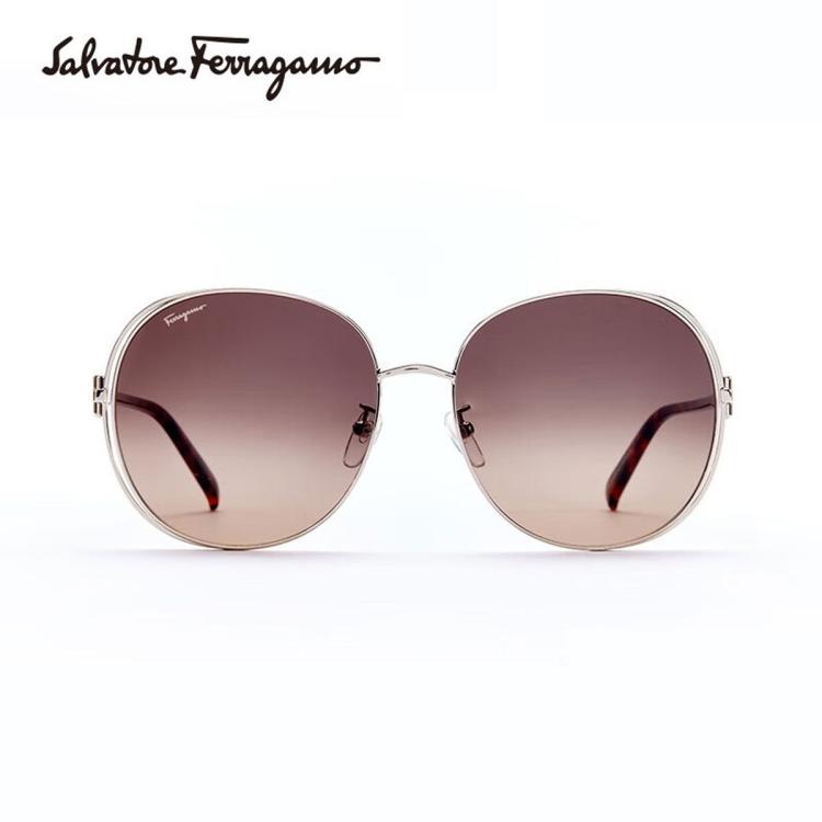 Ferragamo Salvatore  【明星试戴】女款精美圆形金属大框百搭墨镜太阳镜 Sf283 In Neutral