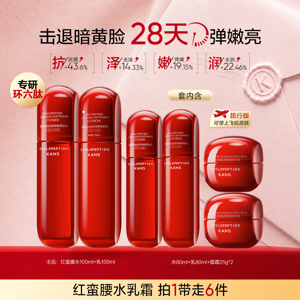 韩束 红蛮腰水乳霜护肤品套装提拉紧致淡细纹抗皱送礼臻选