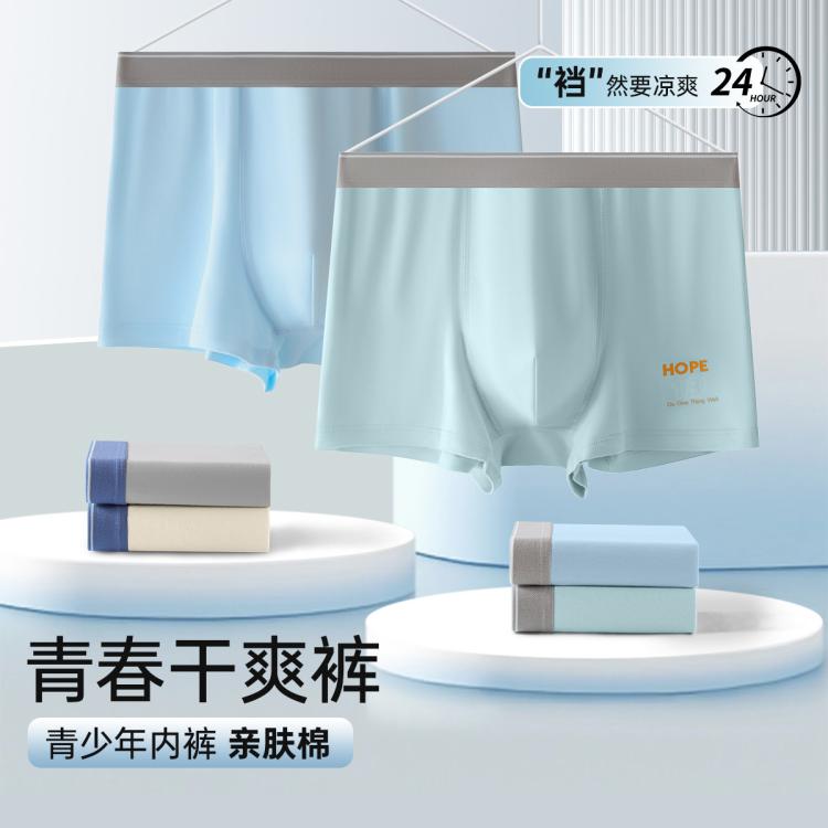 芬腾 长绒棉【4条装】透气青少年成长期内裤学生防磨腿四角裤内裤亲肤