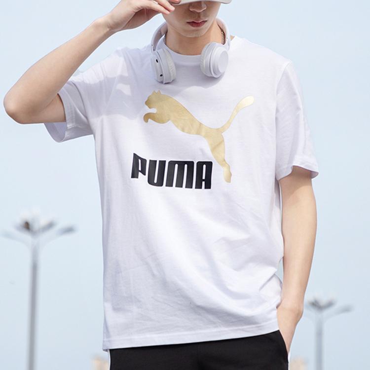 Puma 时尚圆领男装上衣休闲舒适运动短袖t恤衫 In White